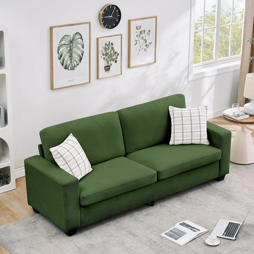 84" Corduroy Loveseat Sofa for Living Room, Modern Upholstered Sofa with Wide Armrests, Modern Plush Deep Seat Sofa Couch, Oversized Comfy 3-Seater Sofa for Living Room, Apartment, Green