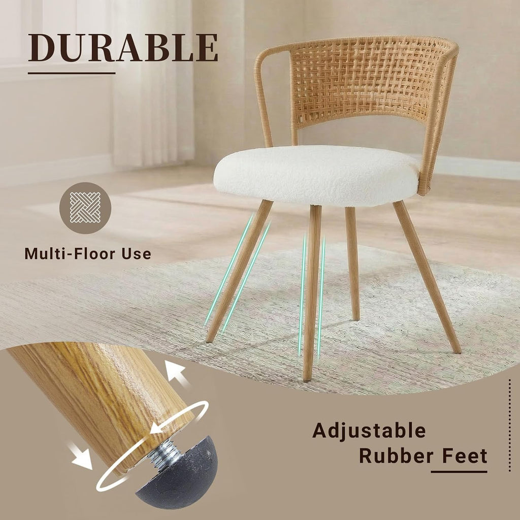 Wicker Dining Chairs Set of 4, Farmhouse Cane Back Kitchen Chairs with Upholstered Cushion, Wingback Rattan Dining Chair with Metal Legs & Adjustable Feet, Modern Dining Room Chairs, Brown