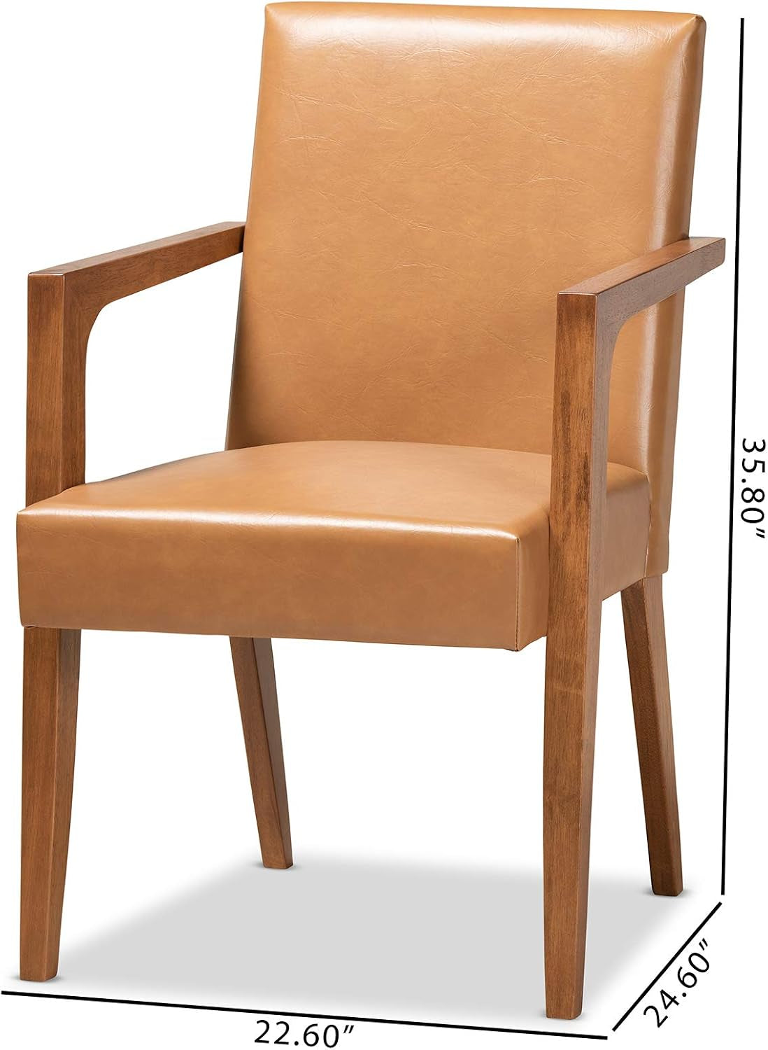Andrea Mid-Century Modern Tan Faux Leather Upholstered and Walnut Brown Finished Wood 2-Piece Armchair Set