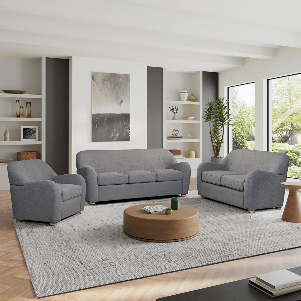 ® Jennifer 76" Sofa, Modern Style, Pocket Coil Comfort, Natural Wood Legs, Boucle Fabric, Gray