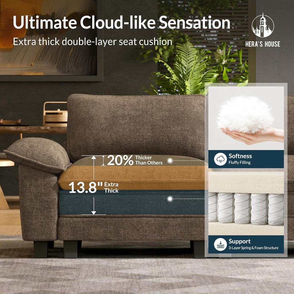 3 Pieces Modular Sectional Couch Set with Armchair Loveseat | Modern 6-Seater Cloud Sofa Set , Grayish Brown, Wider Armrest, Deep Seat, Soft Chenille Furniture Set for Living Room