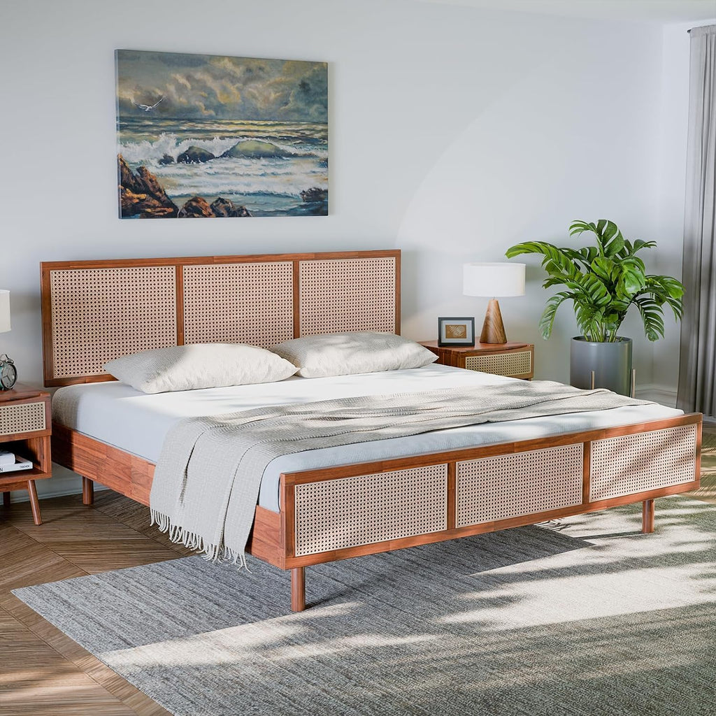 Dark chocolate acacia wood king bed frame