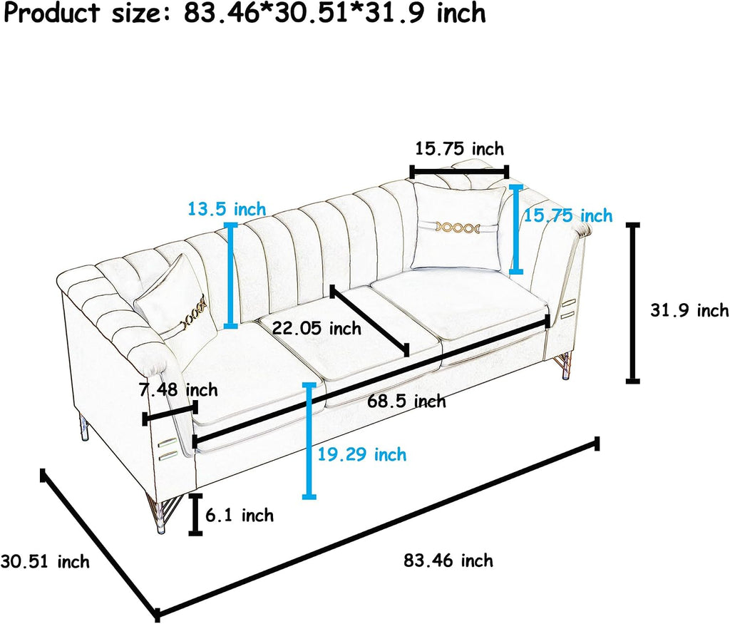 2-Piece Luxury Chesterfield Sofa Set with 2 Oversized Velvet 3-Seater Sofa, Upholstered Modern Style 6-Seater Button Tufted Couch Set with 4 Pillow, Gold Metal Accents, for Living Room, Green