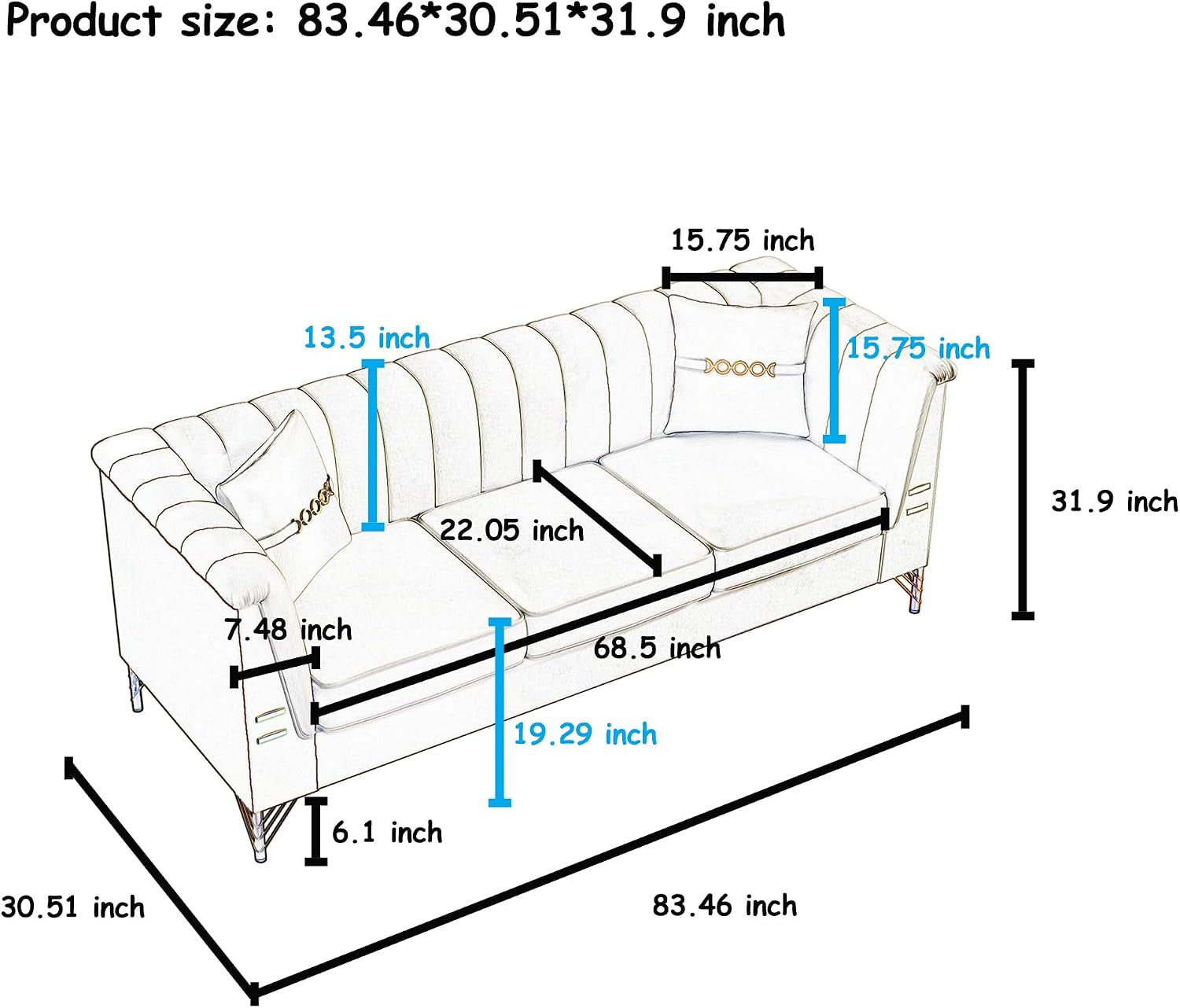 2-Piece Luxury Chesterfield Sofa Set with 2 Oversized Velvet 3-Seater Sofa, Upholstered Modern Style 6-Seater Button Tufted Couch Set with 4 Pillow, Gold Metal Accents, for Living Room, Green