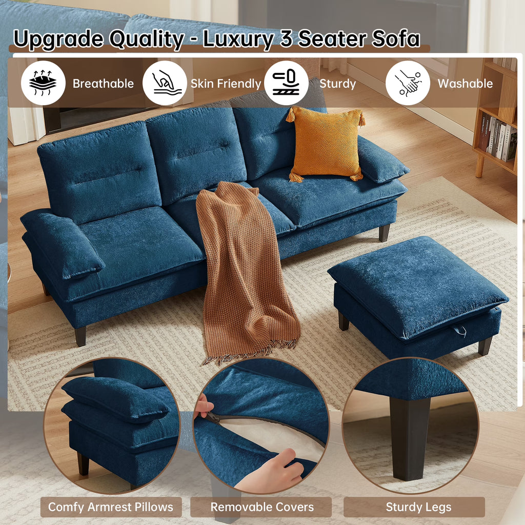 Sherpa Sofa, Sectional Sofa, Sleeper Sofa, Sectional Sofa with Footstool, Living Room Sectional Sofasofascouch, Black