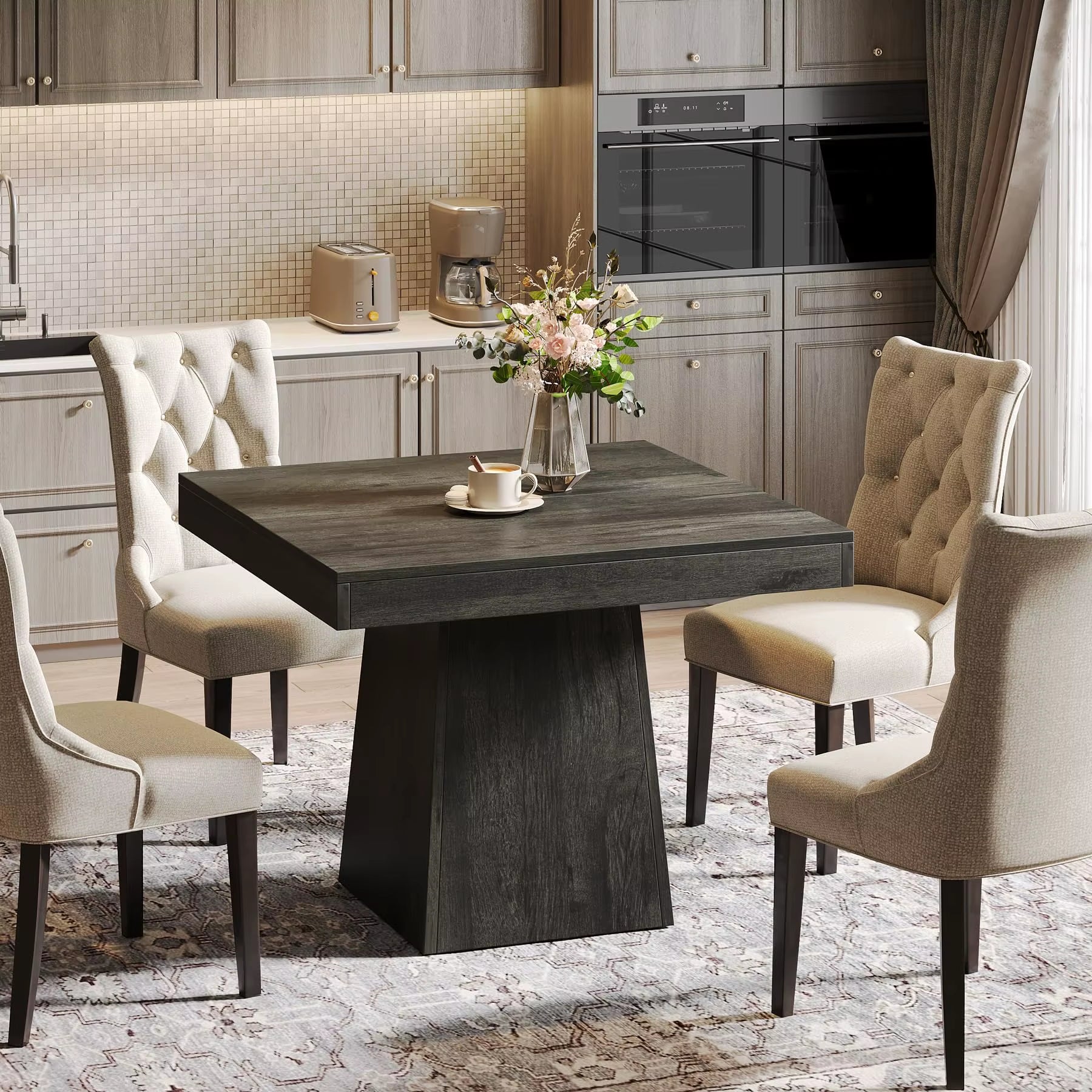 Square Dining Table for 4, 31.5-Inch Kitchen Table Small Dinner Table with Sturdy Pedestal Base, Farmhouse Dining Roo
