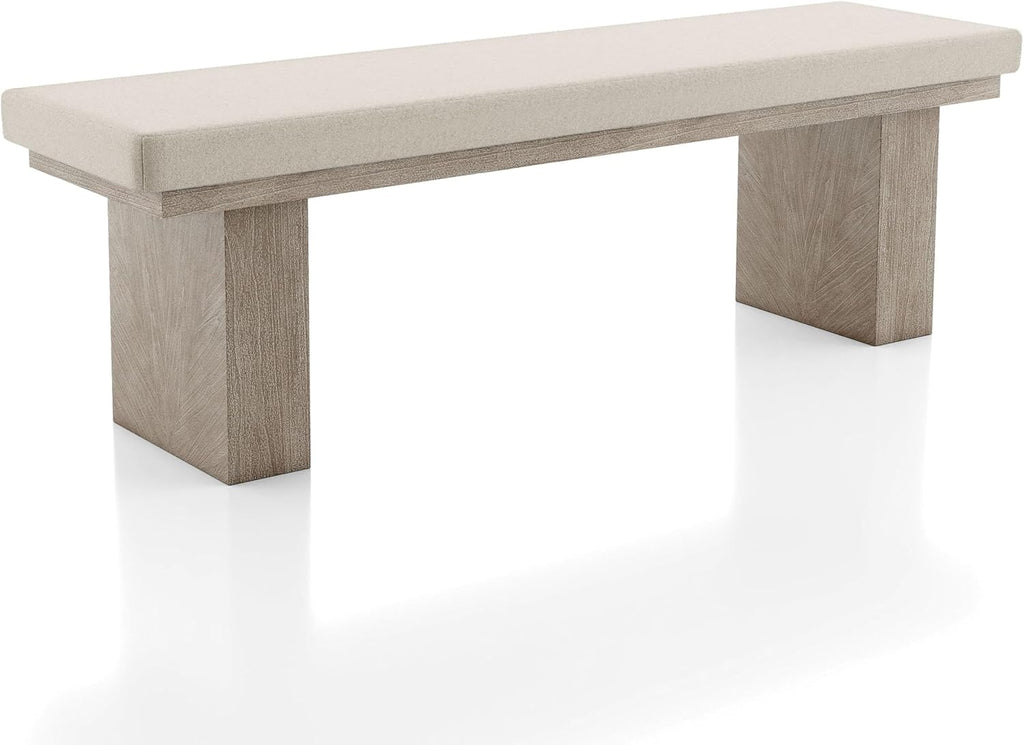 Natural wood upholstered dining bench