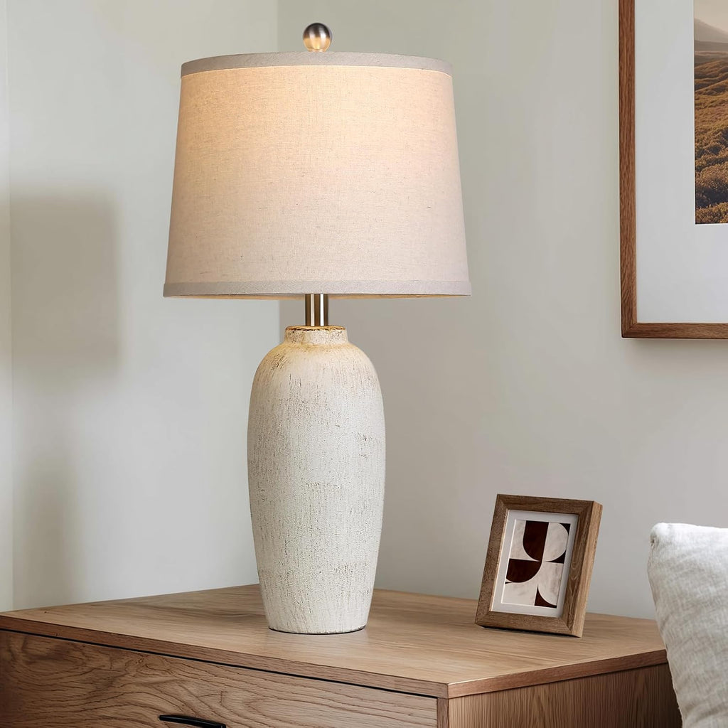 Jar Table Lamps Set of 2, 25" Ceramic Bedside Lamps for Bedroom, Beige Farmhouse Nightstand Lamps for Living Room