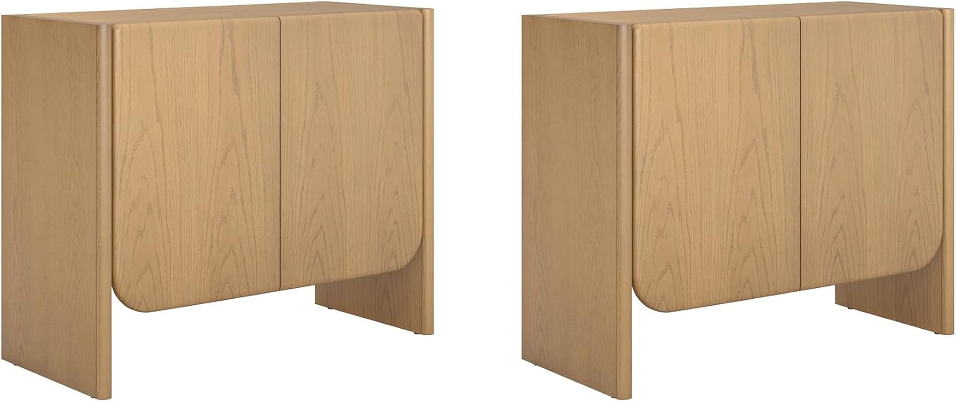 Nathan James Jacala Mid Century Modern Media Console Cabinet or TV Stand, Entryway Storage Cabinet with Doors and Wood Frame, Raw Oak, Set of 2
