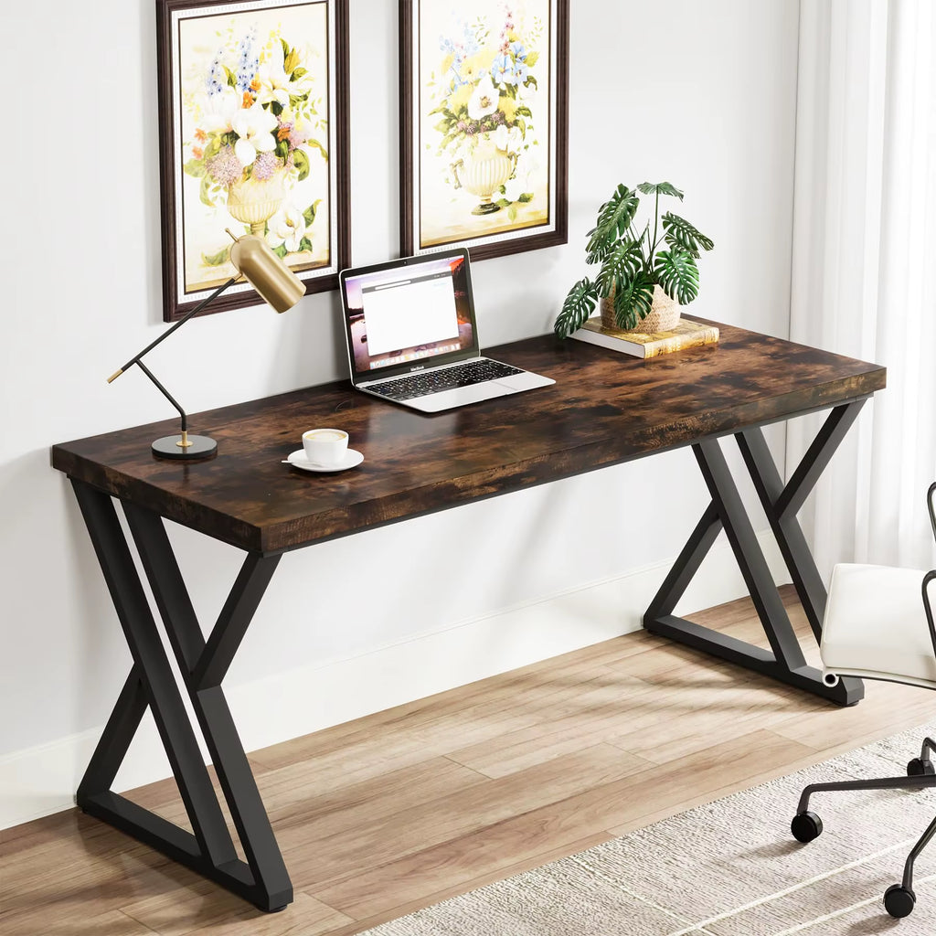 Writing Computer Desk, 55 Inch Heavy Duty Study Desk with Z-Shaped Metal Leg, Modern Simple Home Office Computer Desk