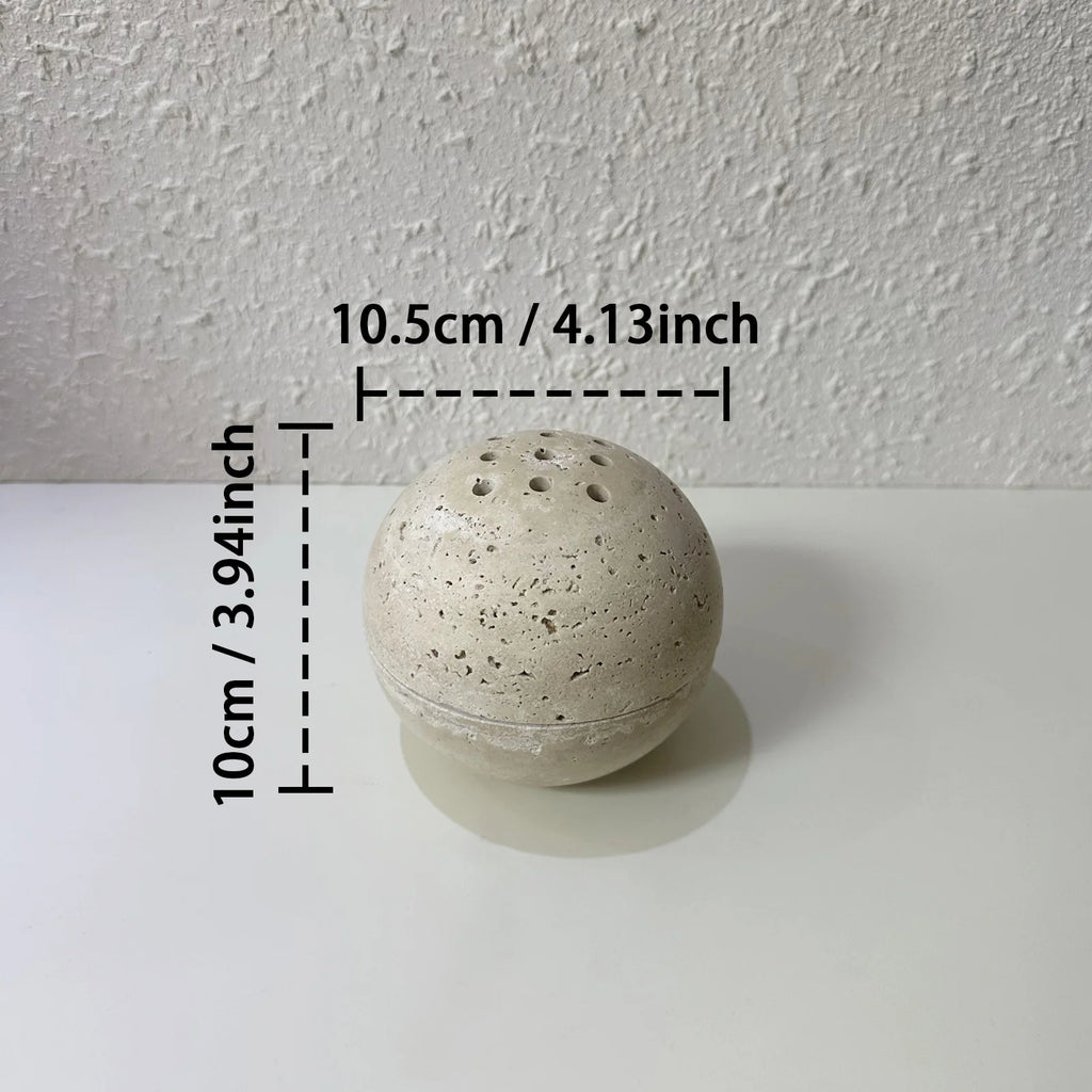 Travertine Marble Incense Burner Textured Spherical Aromatherapy Stone Bowl Frankincense Zen Decor for Meditation Spaces Home