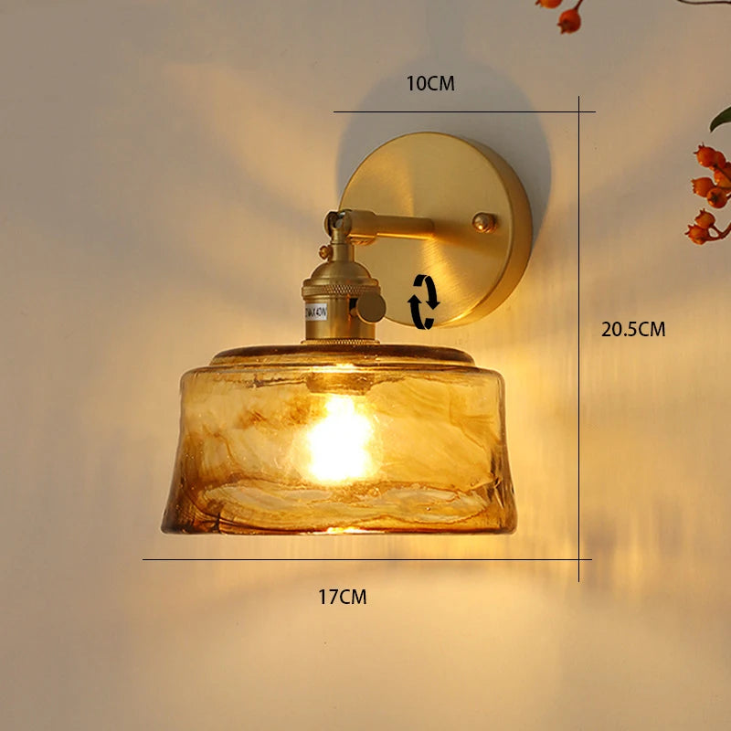 Nordic Style Retro Japanese Style Brass Glass Wall Lamp Home Bar Restaurant Bedroom Bedside Lamp Creative Personality Wall Lamp