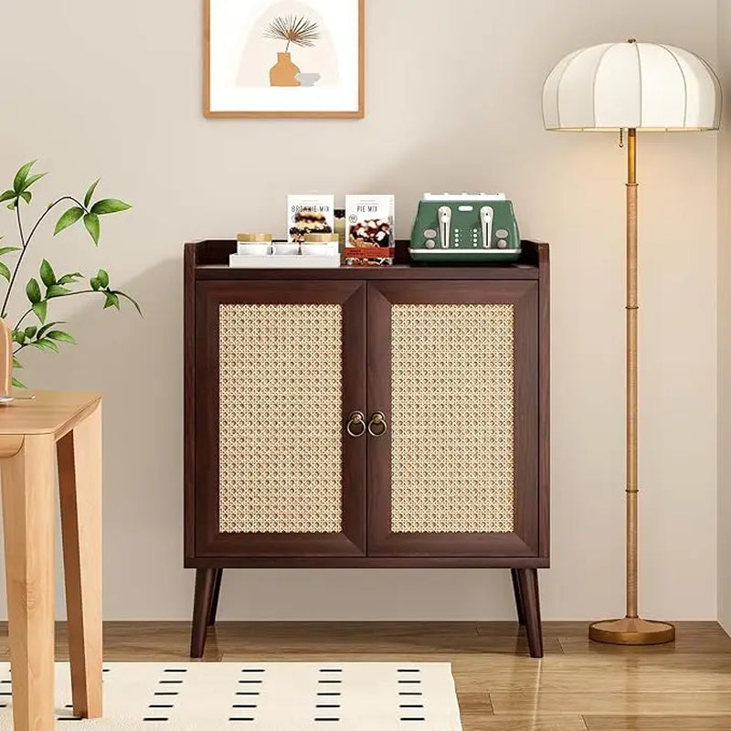 Sideboard Buffet Cabinet with Storage, Mid Century Modern Bar Liquor Cabinet with Rattan Doors for Dining Room