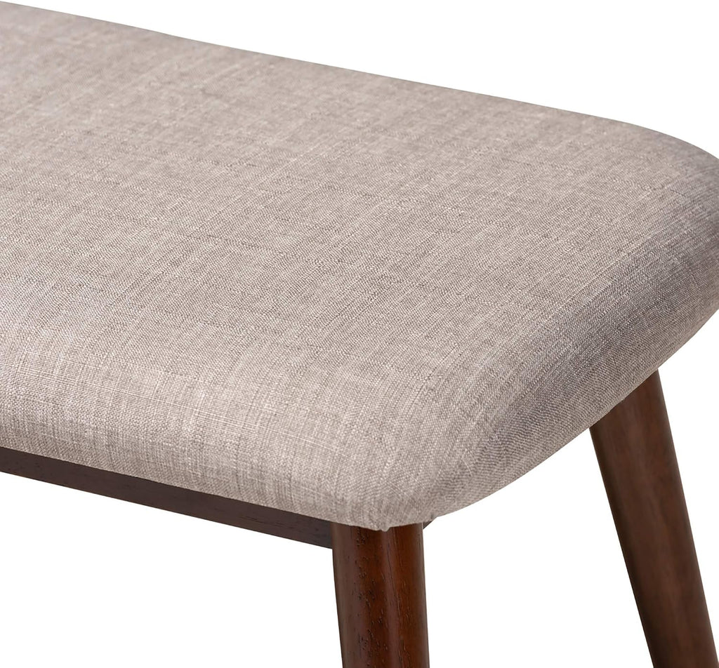 Flora Mid-Century Dining Bench Light Grey Fabric Upholstered Walnut Finished Wood Dining Bench