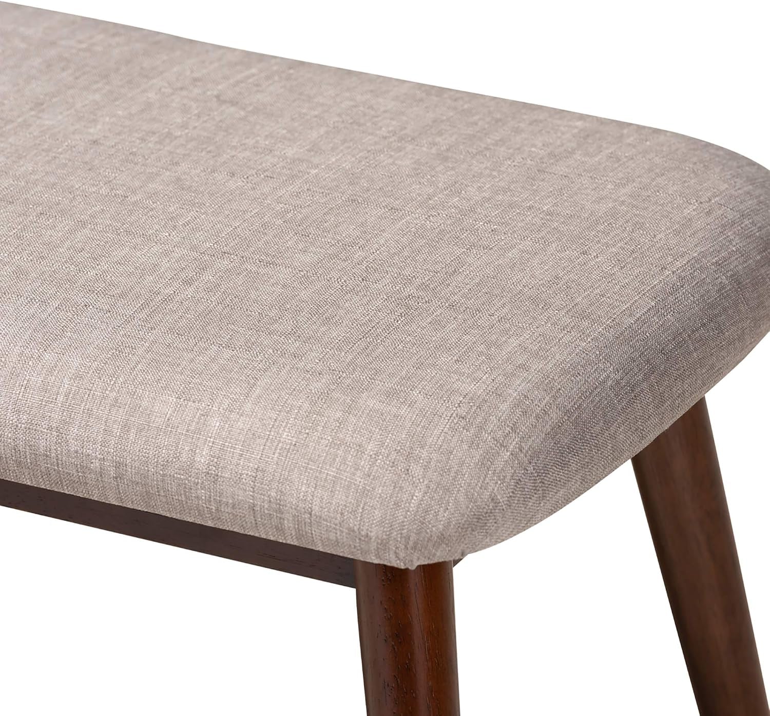 Flora Mid-Century Dining Bench Light Grey Fabric Upholstered Walnut Finished Wood Dining Bench