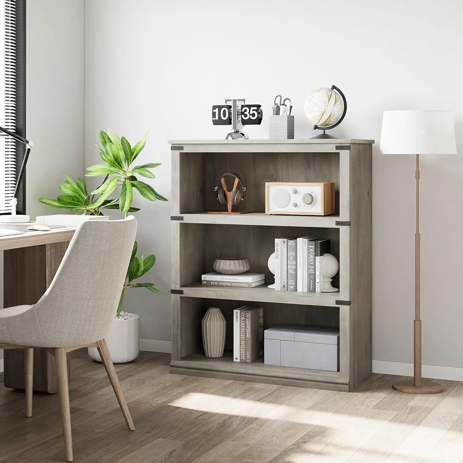 Farmhouse 3 Tier Open Bookcase - Tall Wood Bookshelf, Living Room Bedroom | Farmhouse 3-Tier Tall Open Bookcase - Sturdy 30" Wide Wood Bookshelf Display Shelves for Home Office Living Room Bedroom