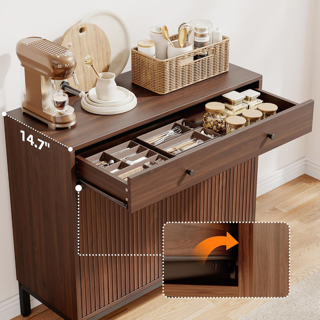 Sideboard Buffet Cabinet Storage, Modern Wood Console Fluted Credenza