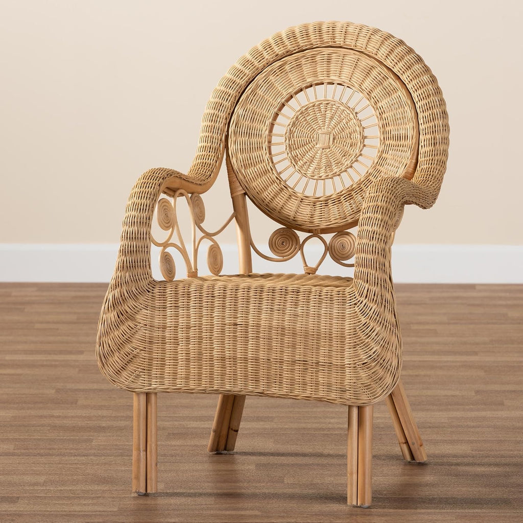 Putri Modern Bohemian Natural Rattan Accent Chair with Swirling Rattan Decors