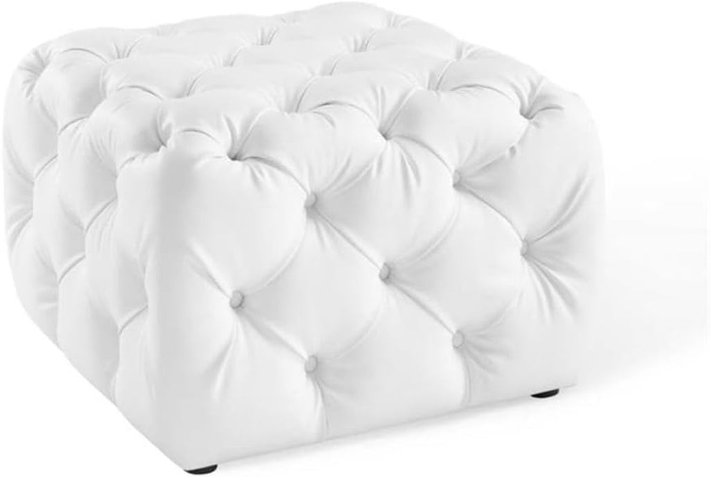 EEI-3775-WHI Anthem Tufted Button Square Faux Leather Ottoman, White