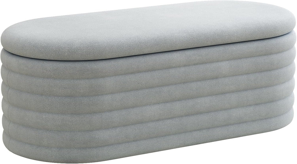 Storage Ottoman Bench,Chenille Upholstered Fabric Storage Bench for Bedroom End of Bed,Oval Ottoman with Storage & Safty Hinges,Entryway Bench for Living Room,Hallway,Front of Window,40"
