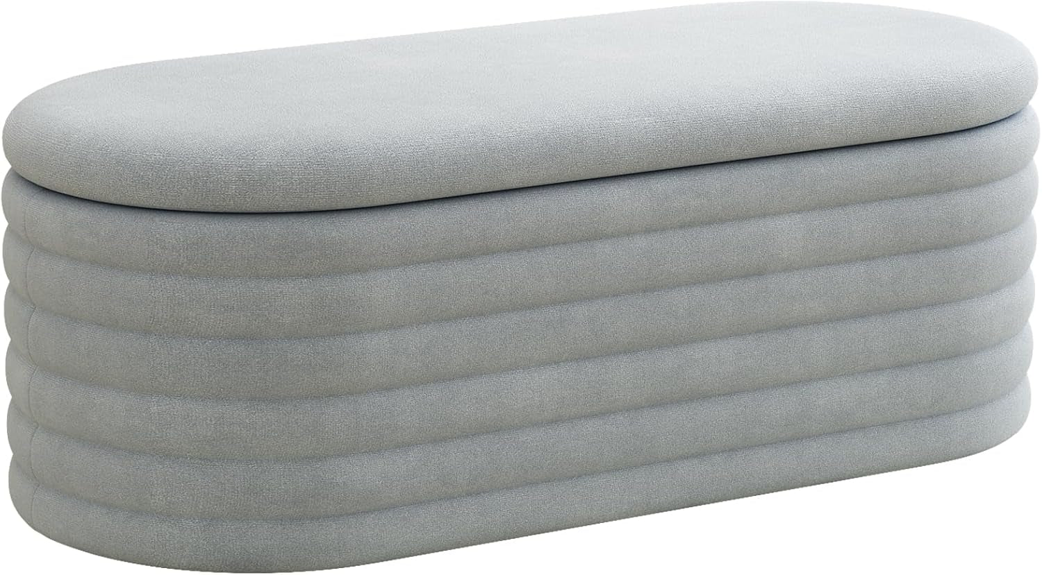Storage Ottoman Bench,Chenille Upholstered Fabric Storage Bench for Bedroom End of Bed,Oval Ottoman with Storage & Safty Hinges,Entryway Bench for Living Room,Hallway,Front of Window,40"