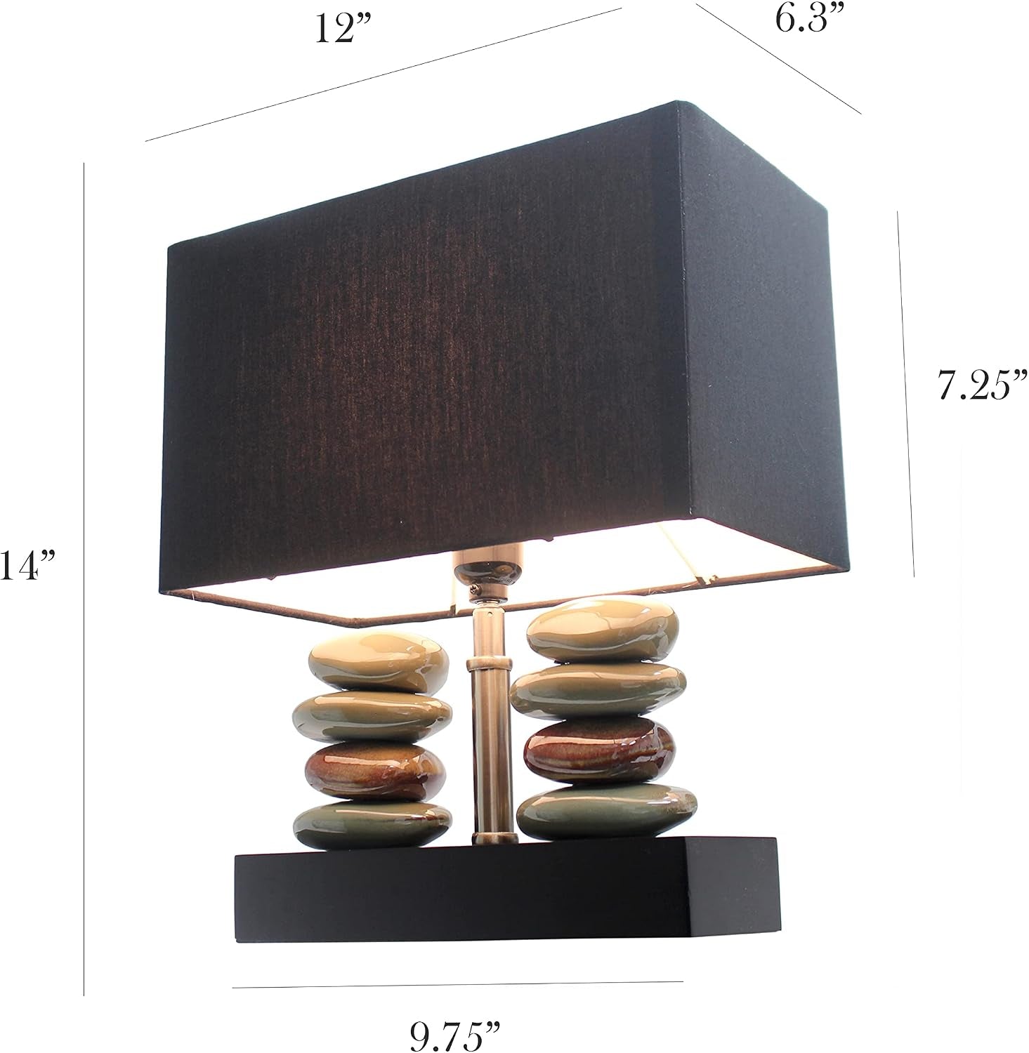 LT1036-BLK Rectangular Dual Stacked Stone Ceramic Table Lamp, Black
