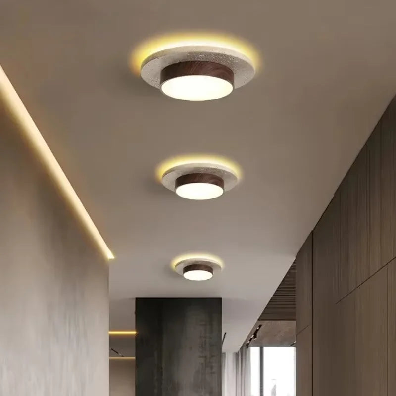 Walnut wabi sabi circular ceiling light