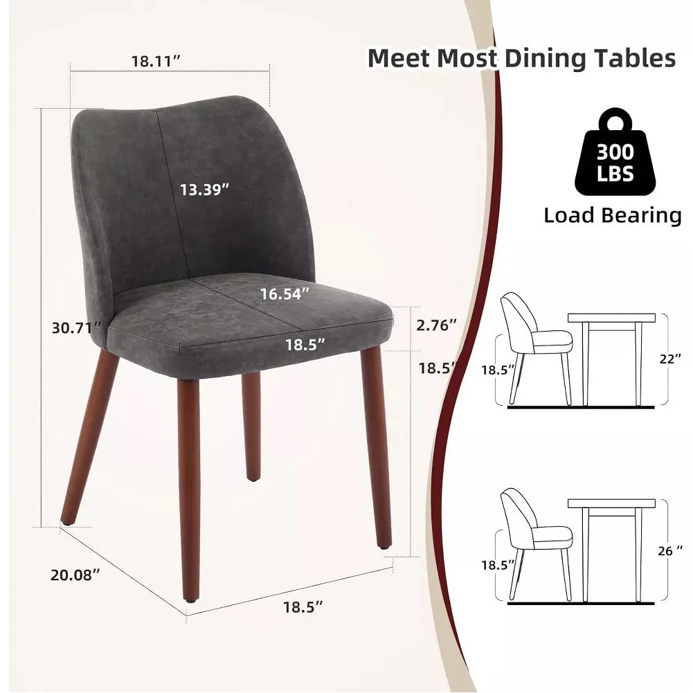 Leather Dining Chairs Set of 2 Upholstered PU Dining Chair with Wood Legs, Wing Backrest, Wooden Kitchen Chairs with Thick Cushi