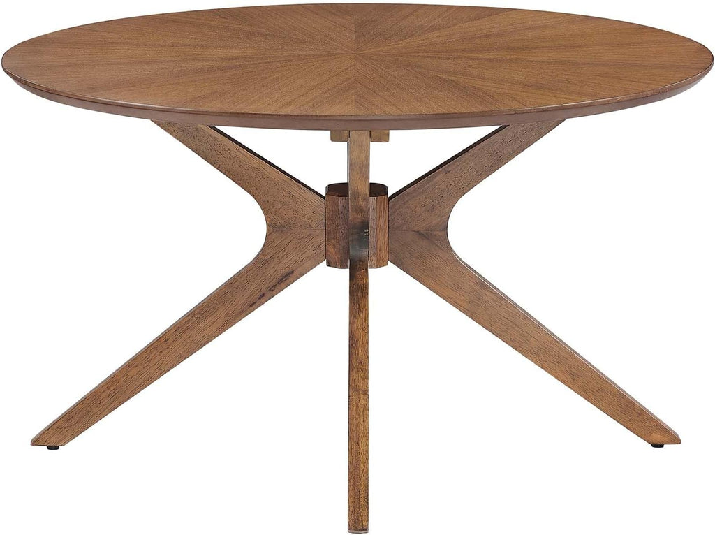 EEI-6557-WAL Crossroads round Wood Coffee Table, Walnut
