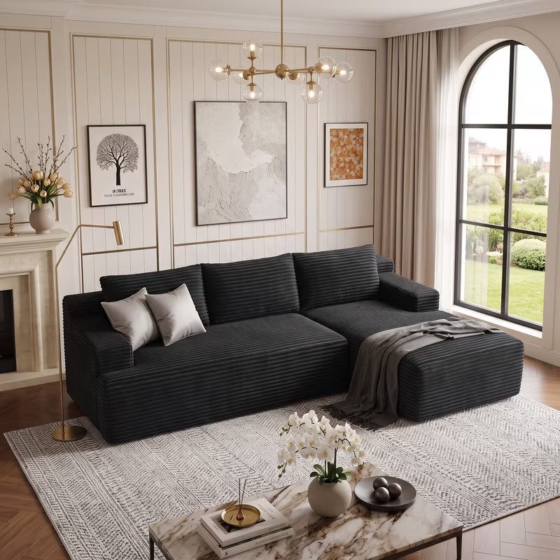 Black corduroy L shaped modular sectional