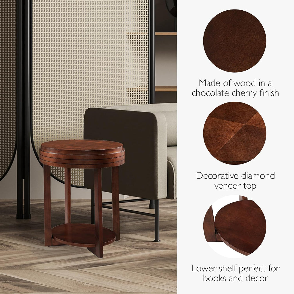Teo Oval End Table, 21", Chocolate Cherry