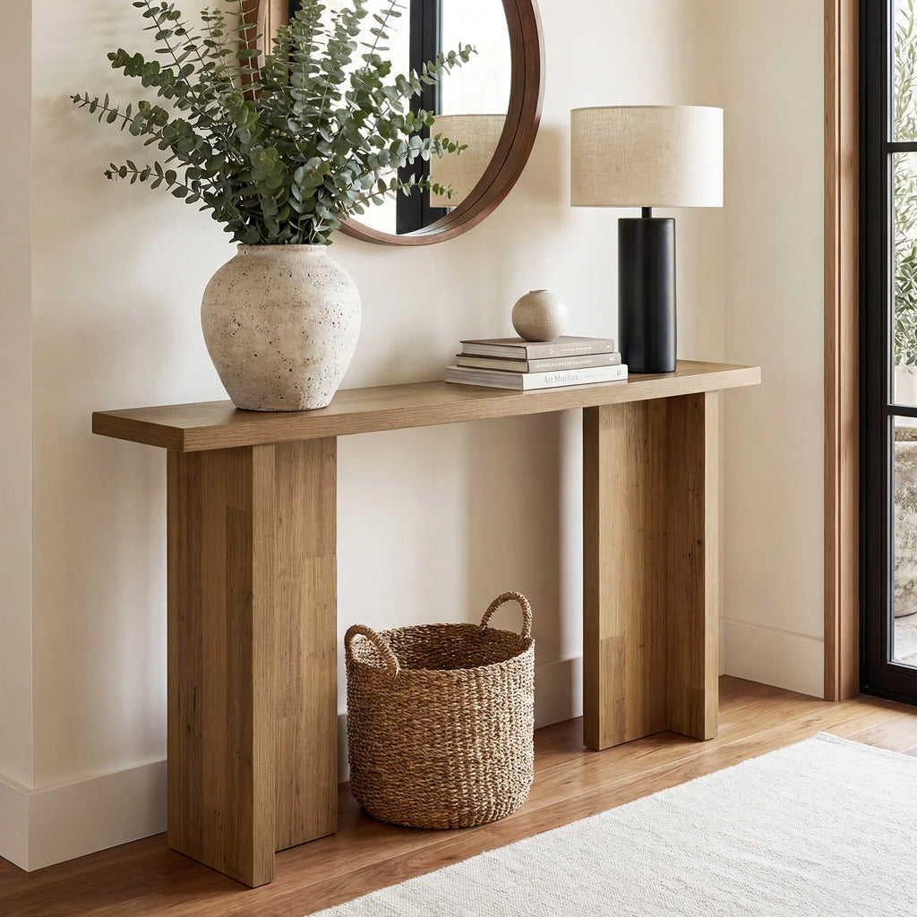 63 Inch Modern Console Table, Narrow Entryway Table with Wood Grain, Minimalist Sofa Table for Living Room, Hallway, Foyer, Entryway, Rustic Oak
