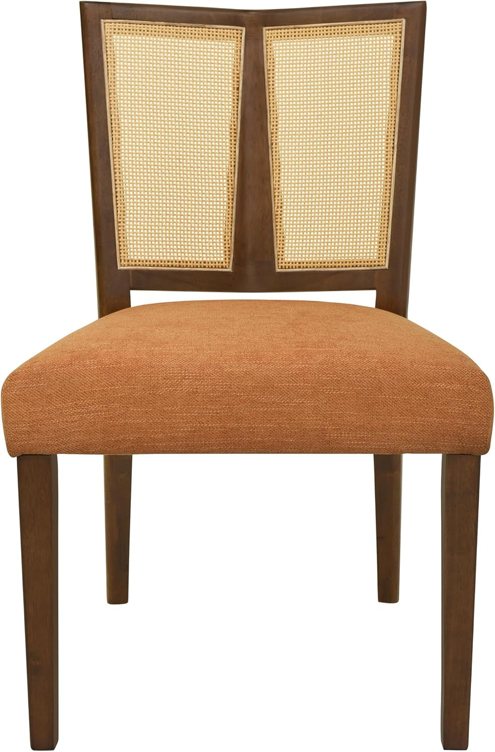 Dining Chairs Set of 2, Upholstered Armless Dining Chairs with Rattan Cane Backrest and Rubberwood Frame, Mid-Century Modern Dining Room Chairs for Kitchen and Living Room