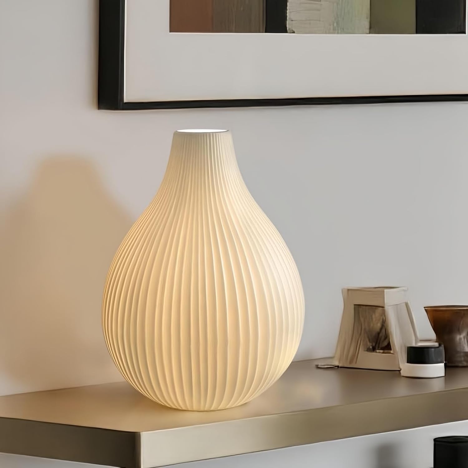 Modern Ceramic Decorative Table Lamp Living Room Bedroom Bedside | Handcrafted Unique Warm Ambient Lighting Lamp, Accent White Translucent Ceramic Shade, Fully Dimmable, Corded, Bulb Included
