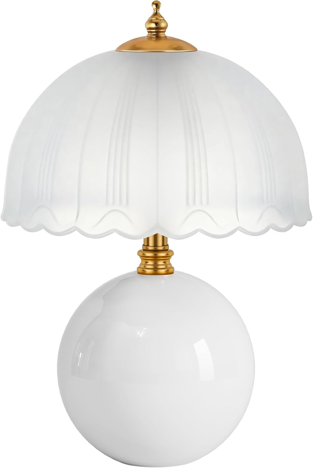 Mushroom Table Lamp, Ceramic Bedside Lamp with Glass Shade, 3-Way Lighting (2700K-5000K) Rocker Switch, Small Nightstand Lamp for Bedroom, Living Room, Office, White