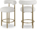 Meridian Furniture 547Cream-C Bordeaux Collection Modern | Contemporary Boucle Fabric Stool, Rich Cream Boucle Fabric, Brushed Brass Finish, Iron Metal Frame, 23" W X 22" D X 35.5" H, Cream, Set of 2
