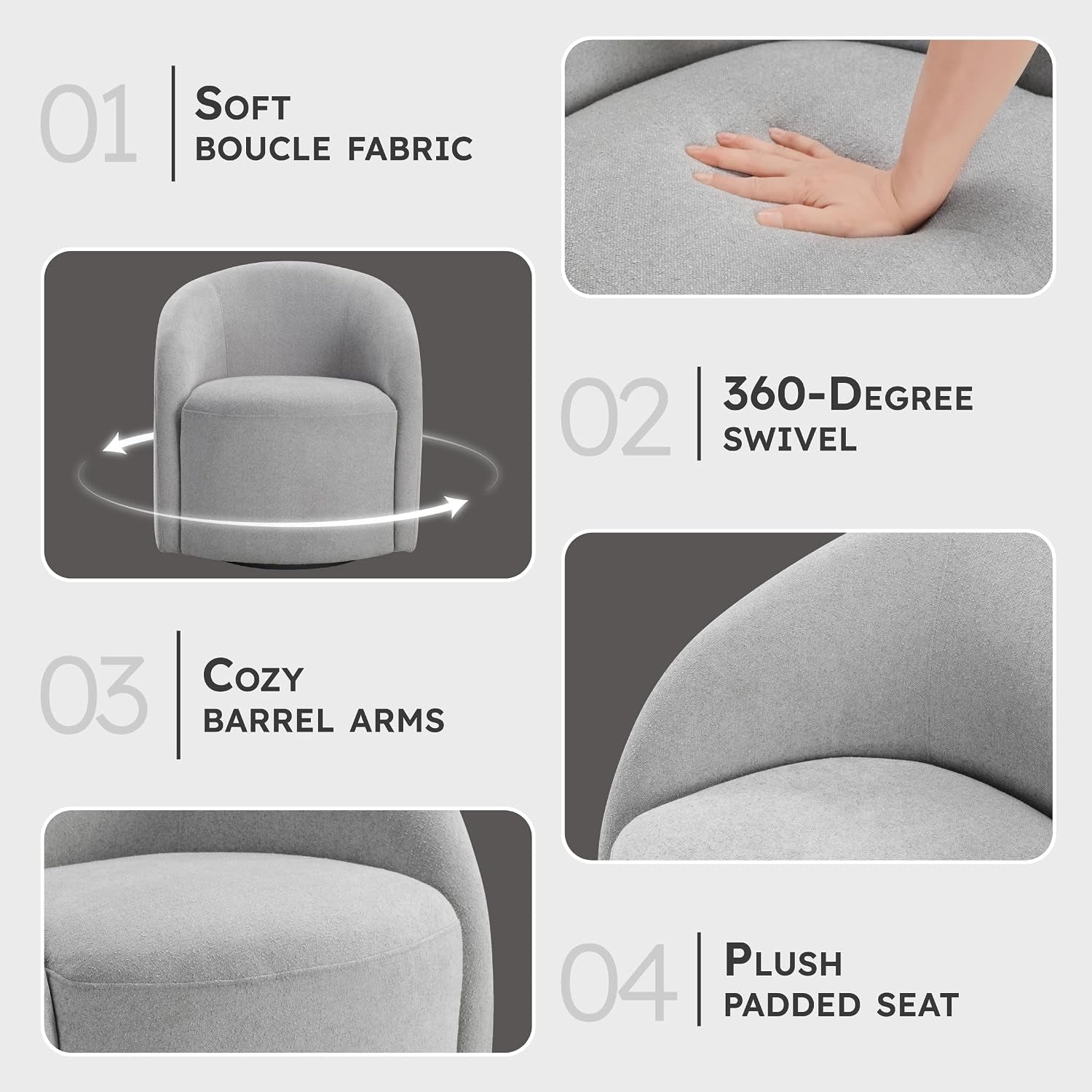 Light gray boucle swivel accent chair