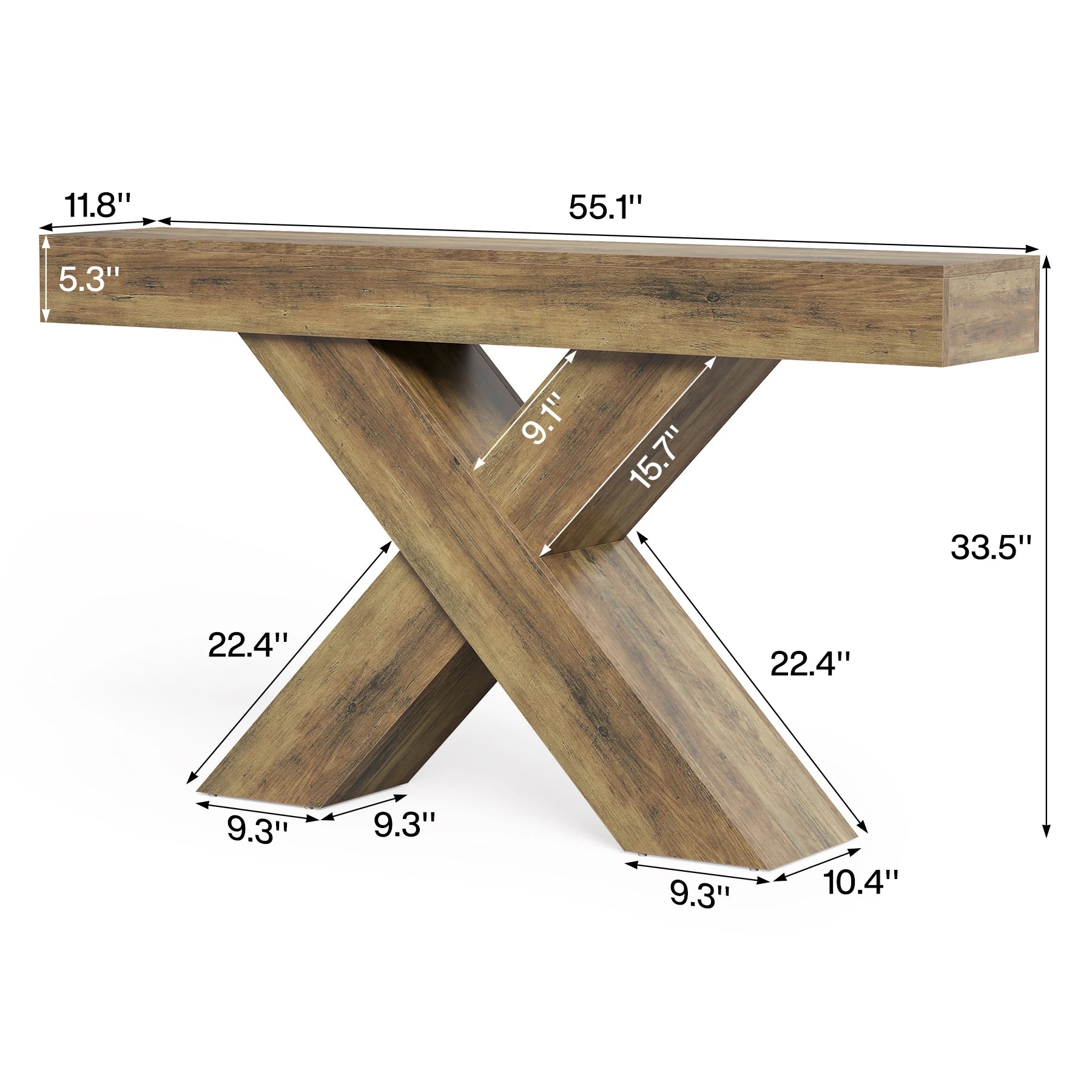 Narrow Console Table, 140 Cm Country-Style Entryway Table, X-Shaped Coffee Table behind the Sofa for Living Room, Entrance Area, Foyer, Hallway, Rustic Brown