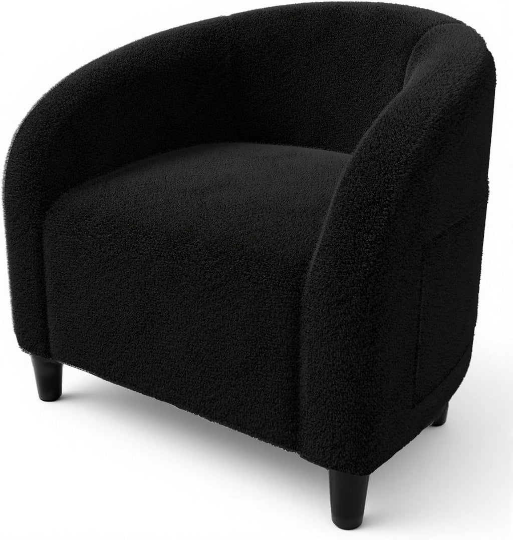 Accent Chair, Boucle Fabric Barrel Chairs, Comfy round Club Armchair with Soft Cushion for Living Room, Bedroom, Reading, Waiting Room, Black