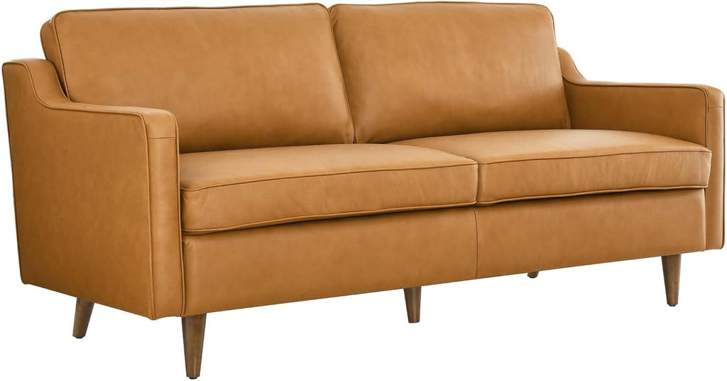 Impart Upholstered Genuine Leather Sofa in Tan