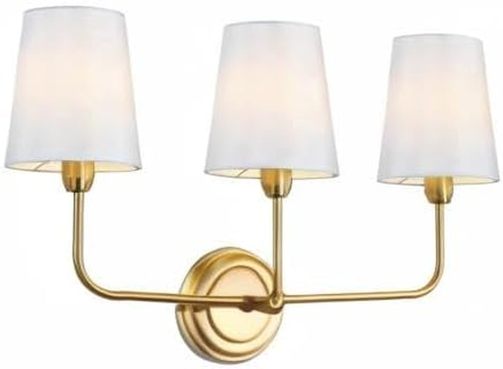 SAFAVIEH Lighting - Sawyer 3-Light 22-Inch Wall Sconce - Brass - Fabric Shade - Contemporary Design - Ideal for Vanity, Hallway, Bedroom, Bathroom - LED Bulb Included (SCN4016A)
