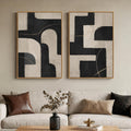 Large Framed Neutral Black and Beige Abstract Wall Art Set of 2, 24X36 in | 2 Piece, Canvas Prints, Black Beige Paintings, Modern Minimalist Artwork, Geometric Pictures, Living Room Bedroom Wall Decor