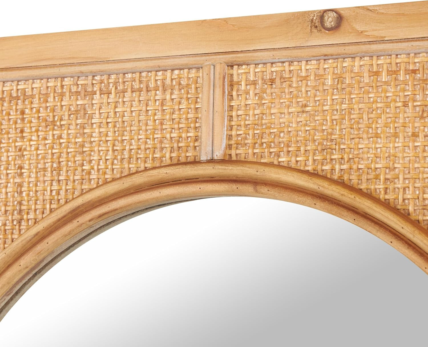 Deco 79 Rattan Room Wall Mirror Entryway Mirror with Oval Center, Wall Mounted Mirror 22" X 1" X 42", Brown