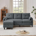 Convertible Sectional Sofa, Small L Shaped 3 Seat Couch with Reversible Storage Chaise, Modern Polyester Fabric Sofa Couches for Living Room, Apartment and Small Space, Dark Grey
