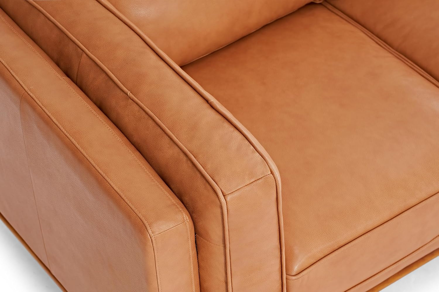 Valencia Artisan Full Leather Sofa 88” - Pure Full Italian Nappa Leather Couch, Solid Wood Accent, Ultimate Comfort, Cognac Tan