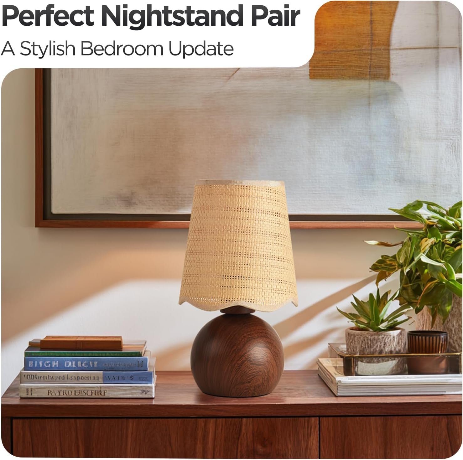 Woven rattan bedside table lamp