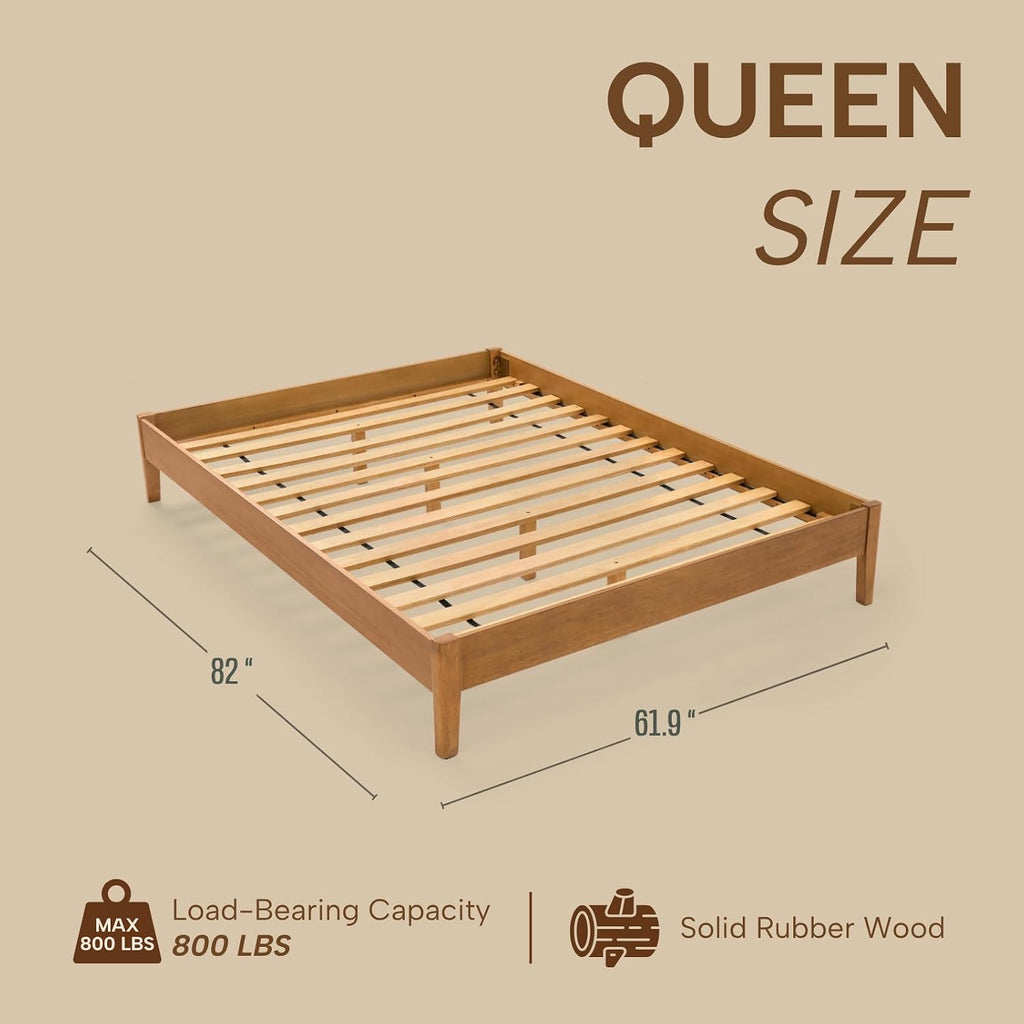 Woodmere Premium Queen Bed Frame, Solid Wood Platform Bed, Wood Slat Support, Tapered Solid Wood Legs, No Box Spring Needed, Mid-Century Modern Style, Easy Assembly (Honey)
