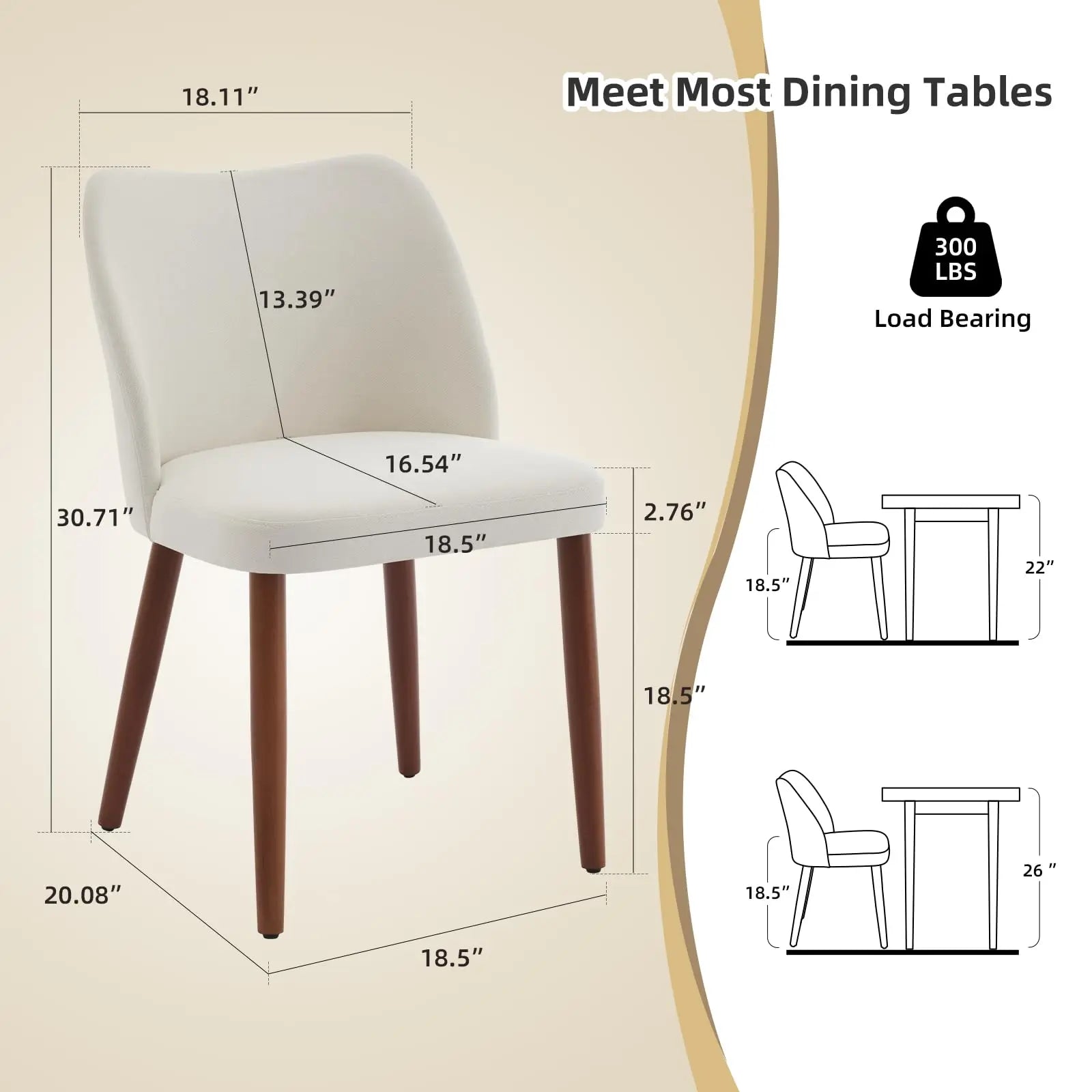 Leather Dining Chairs Set of 2 Upholstered PU Dining Chair with Wood Legs, Wing Backrest, Wooden Kitchen Chairs with Thick Cushi