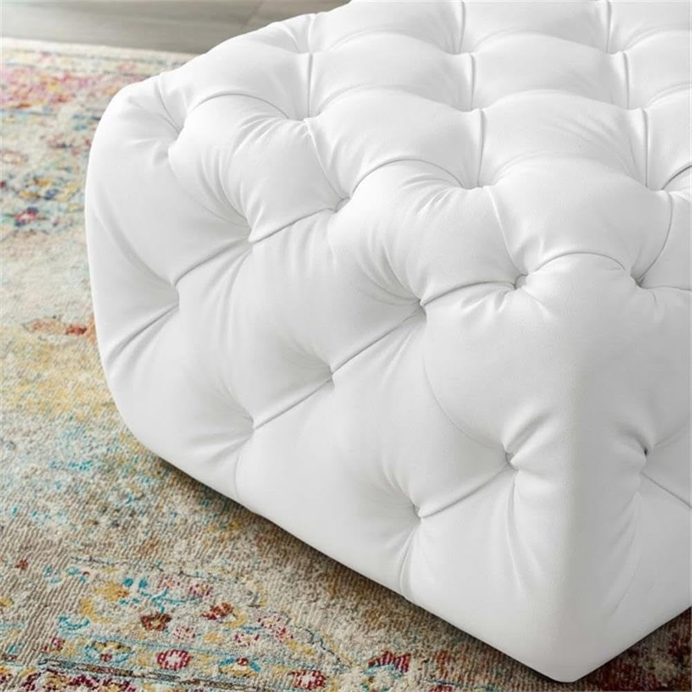 EEI-3775-WHI Anthem Tufted Button Square Faux Leather Ottoman, White