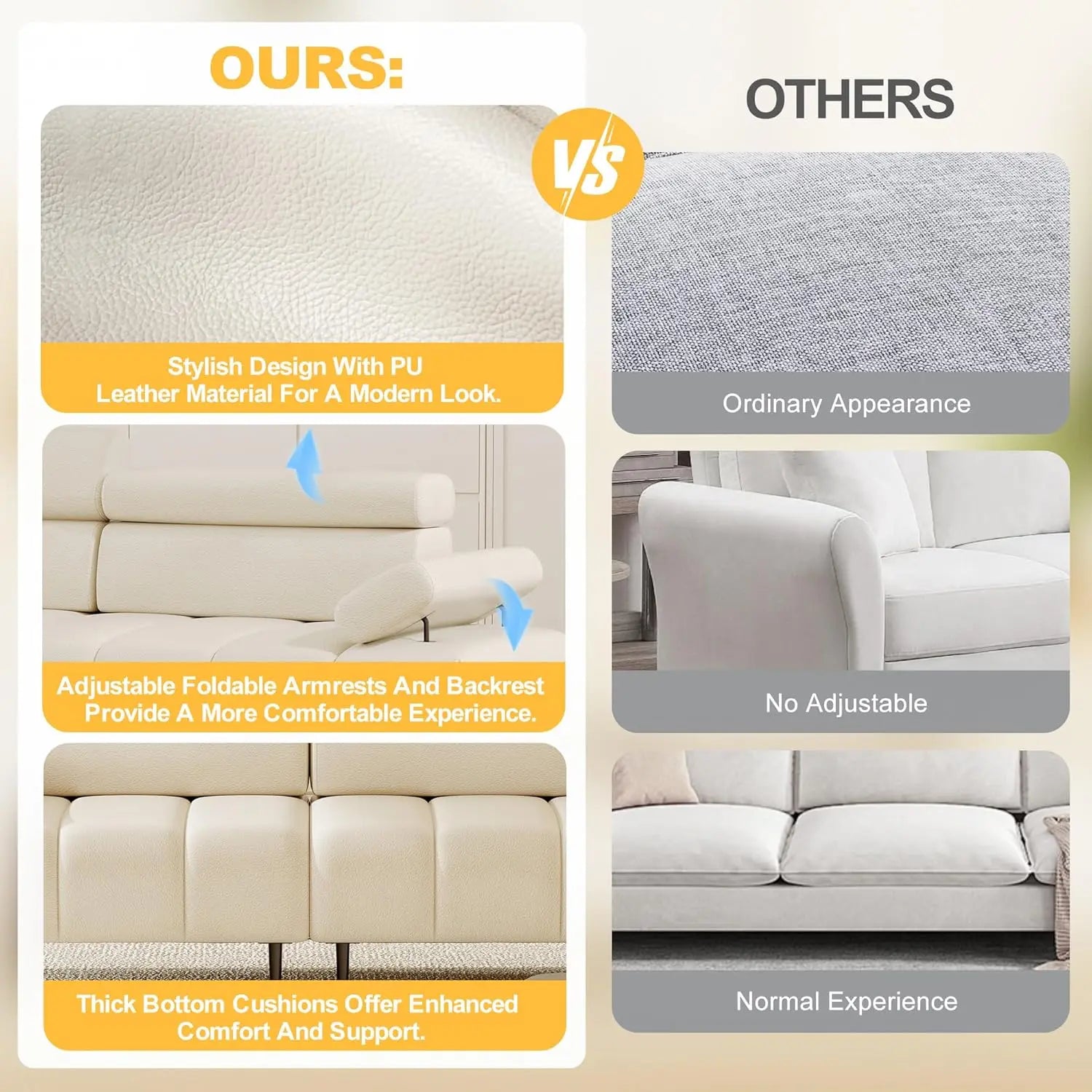 3 Seater Sofa Bed, Convertible Futon Sleeper Sofa with Reclining Faux Leather Couch, Split Modular Design, Adjustable Armrests & Headrests